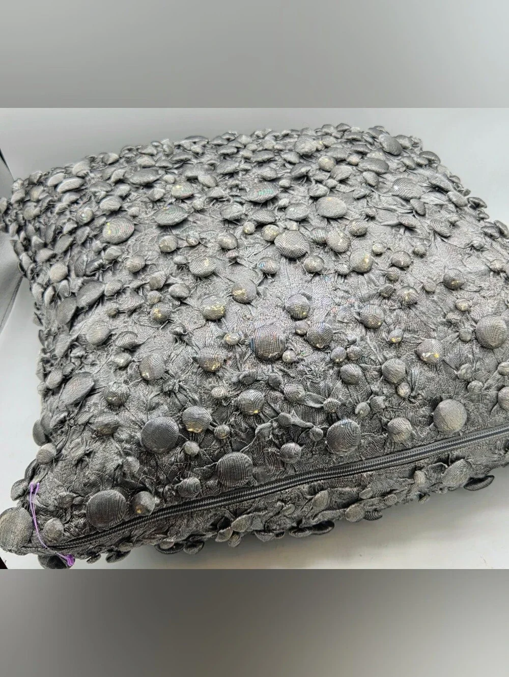 Studio A Home Global Views Metallic Gray Textured Button Feather Pillow 20x20